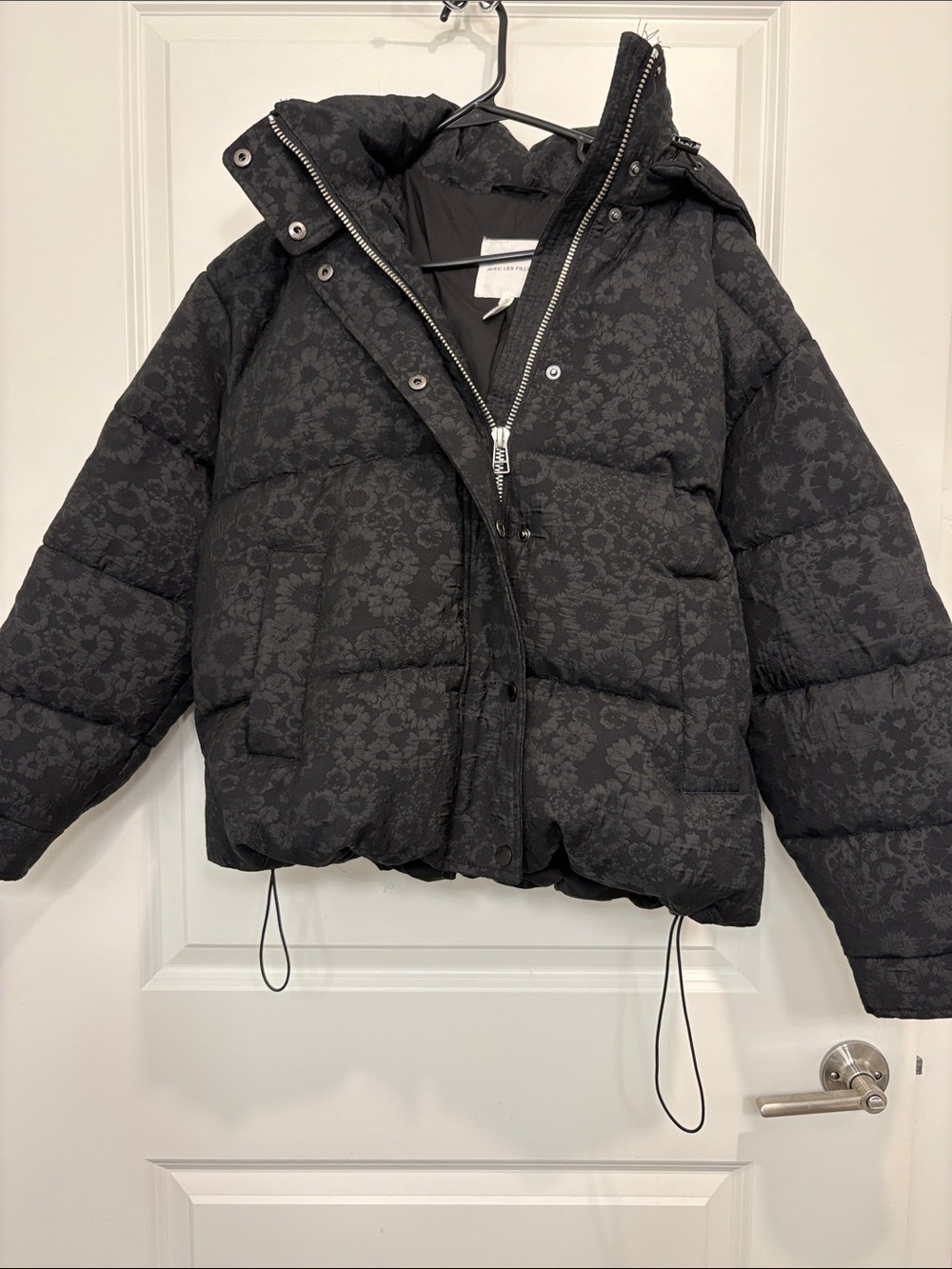 Avec Les Filles Black Floral Quilted Puffer Jacket
